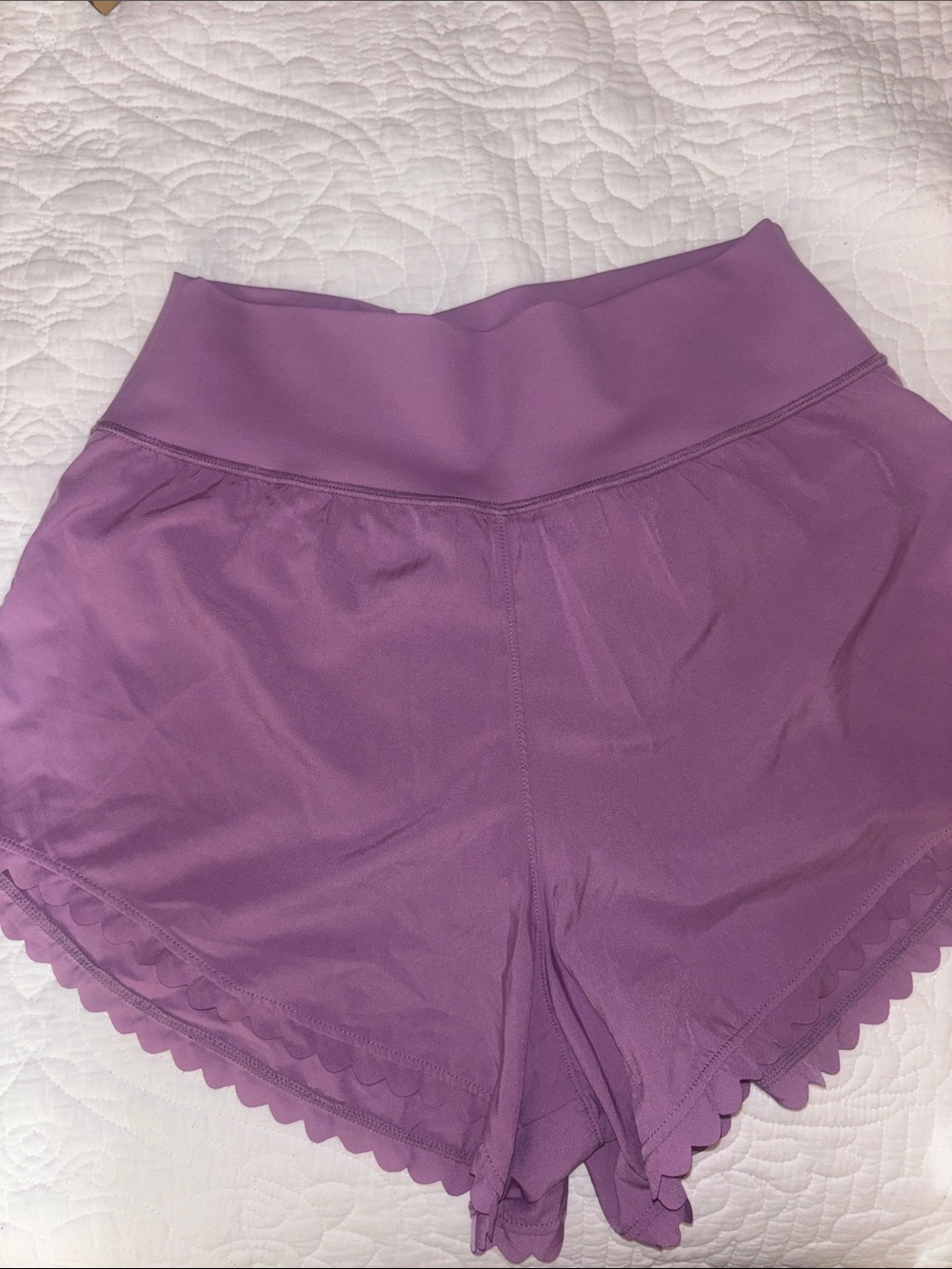Erin Oprea Basics High-Waist Athletic Scallop Hem Shorts - Mauve